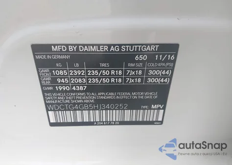 2017 Mercedes-Benz Gla 250 4Matic z USA, uszkodzony, nr VIN WDCTG4GB5HJ340252